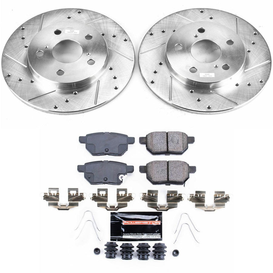 Power Stop K7753 Z23 Rear Carbon Fiber Brake Pads with Drilled & Slotted Brake Rotors Kit For Scion iM 2016, Toyota Corolla iM 2017-2018 [Model Specific]