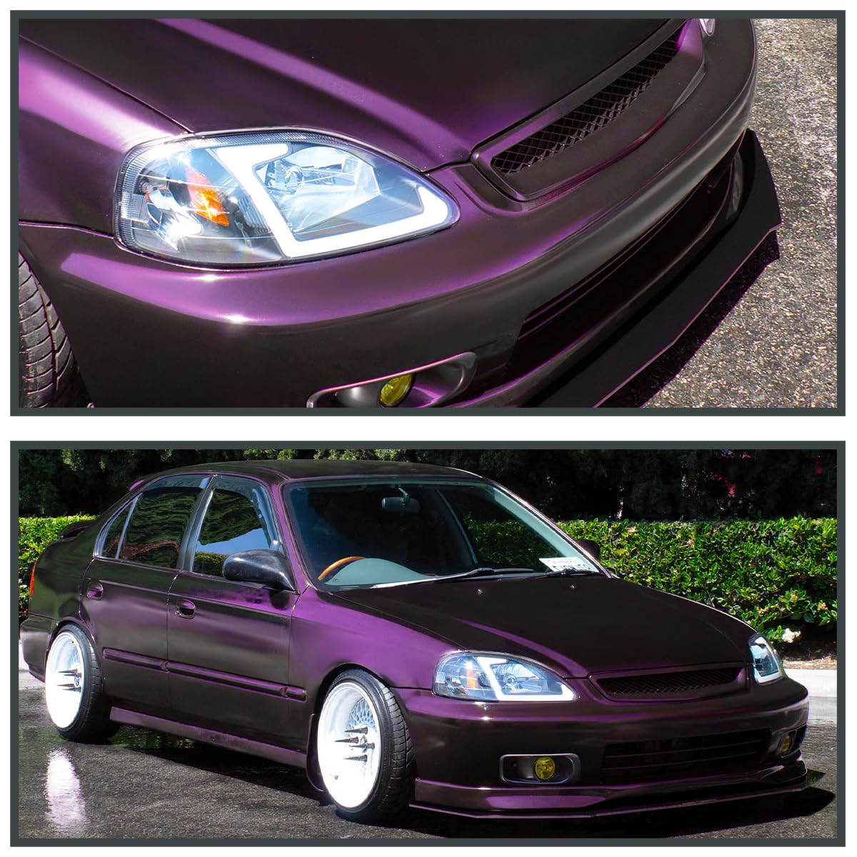 Black Headlights w/LED Tube SPEC-D TUNING Compatible with 1999-2000 Honda Civic EK/EJ/EM