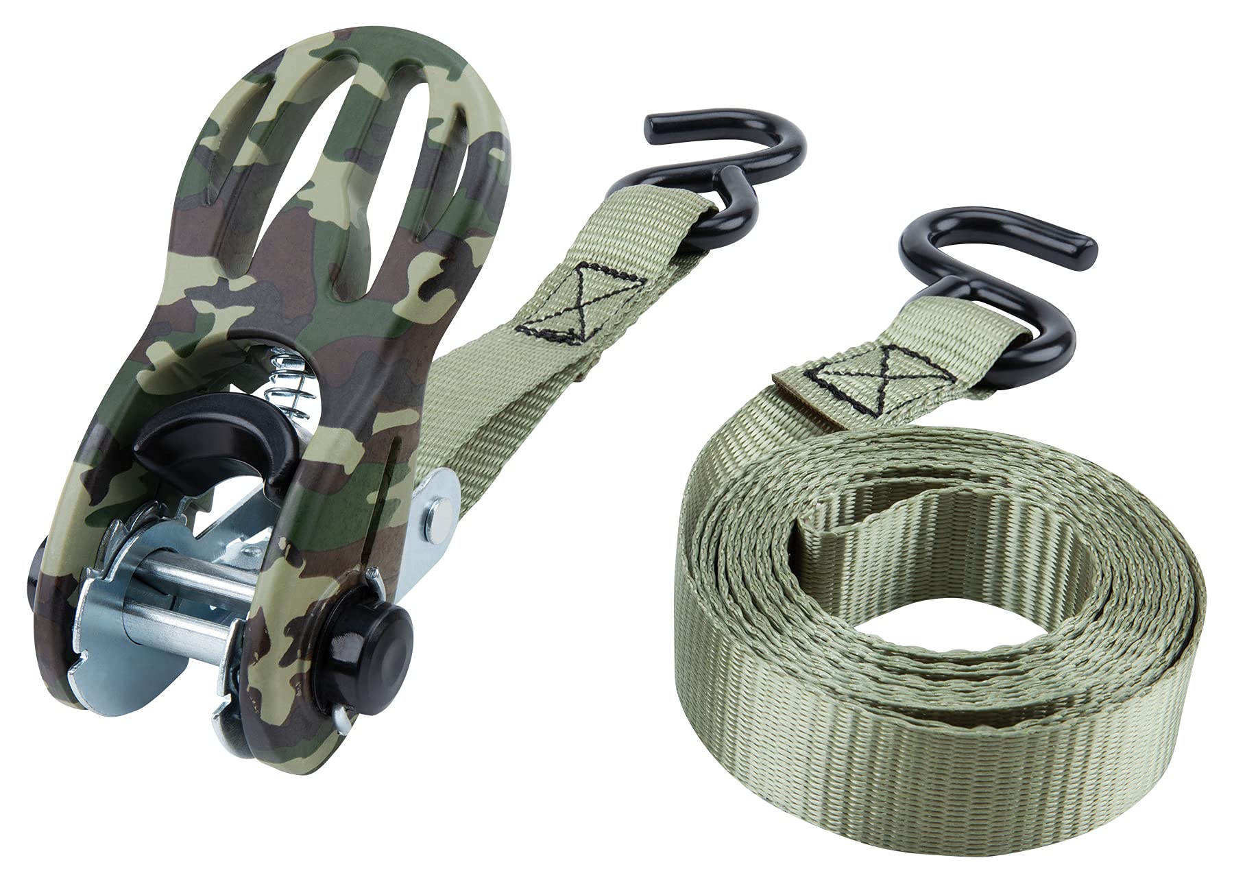W1860 Performance Tool 2Pk 1-Inch X 10' Camo Tie Downs - Heavy Duty Camouflage Ratchet Straps for Secure Cargo Transport and Outdoor Adventures
