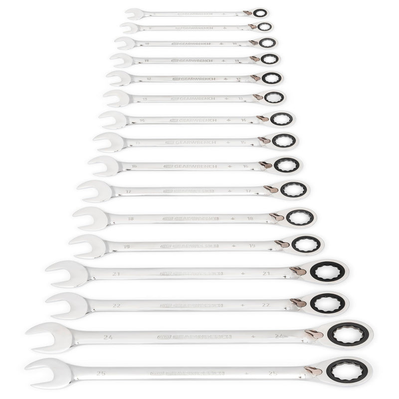 16 Pc. Reversible Combination Wrench Set GEAWRENCH, Metric - 9602N