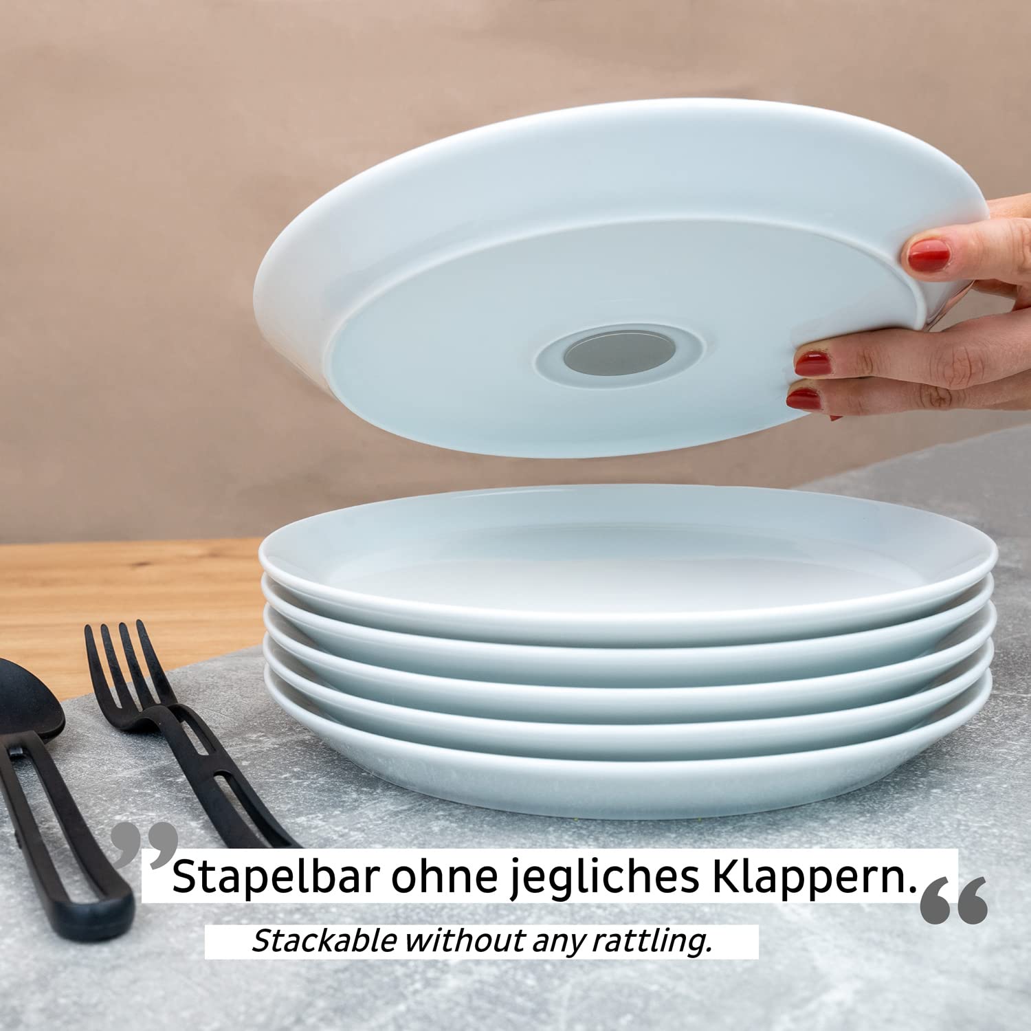 Porcelain Magnetic silwy® Plates (Set of 2) - Perfect for Camping, Caravaning and Boating - Non-Slip Crockery Stackable without Any Rattling