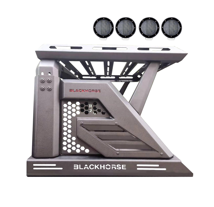 Armour II Black Horse Roll Bar W/Basket Kit Bk Compatible with00-24 Ram 2500/3500|01-24 Silverado 2500/3500 HD|00-24 F-150|17-24 Titan|01-24 Sierra 1500|07-24 Tundra|01-24 GMC Sierra 1500/2500 HD