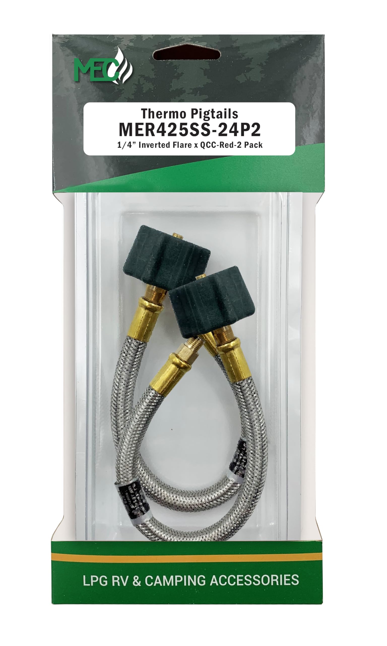 Marshall Excelsior MER425SS-24P2 Pigtail Thermo, 1/4" Inverted Flare X QCC with Braided Stainless Steel Hose - 24", Pack of 2