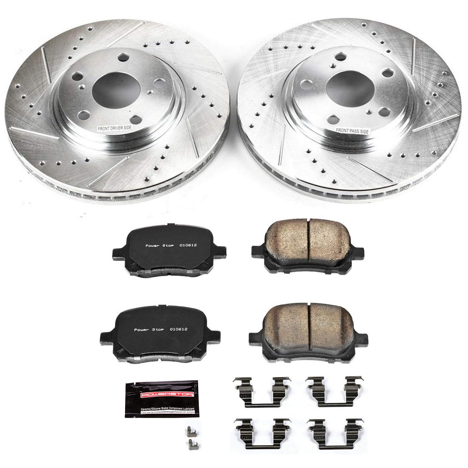 Power Stop K1135 Z23 Carbon Fiber Brake Pads with Drilled & Slotted Brake Rotors Kit For Lexus RX300 1999-2001 [Model Specific]