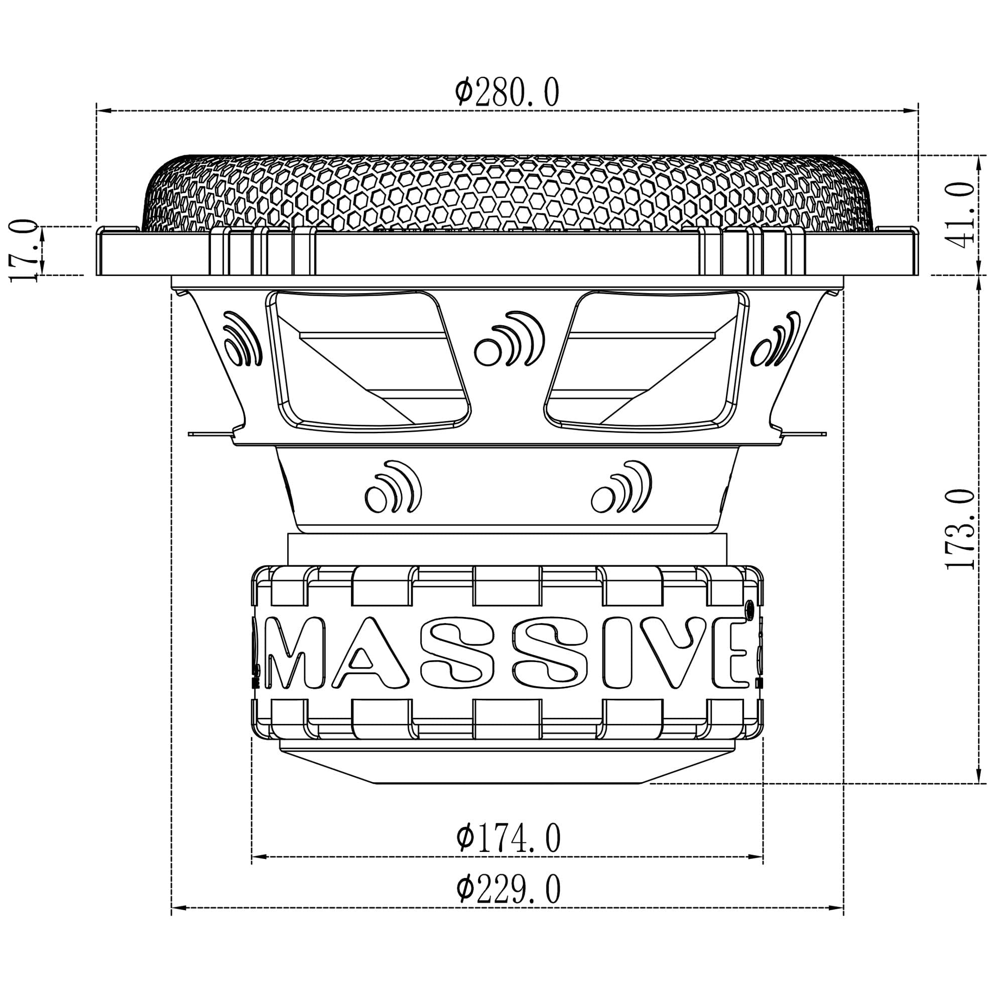 GTR102 Massive Audio 10" 1000 Watts RMS / 1500w MAX Dual 2 Ohm Subwoofer with Grill