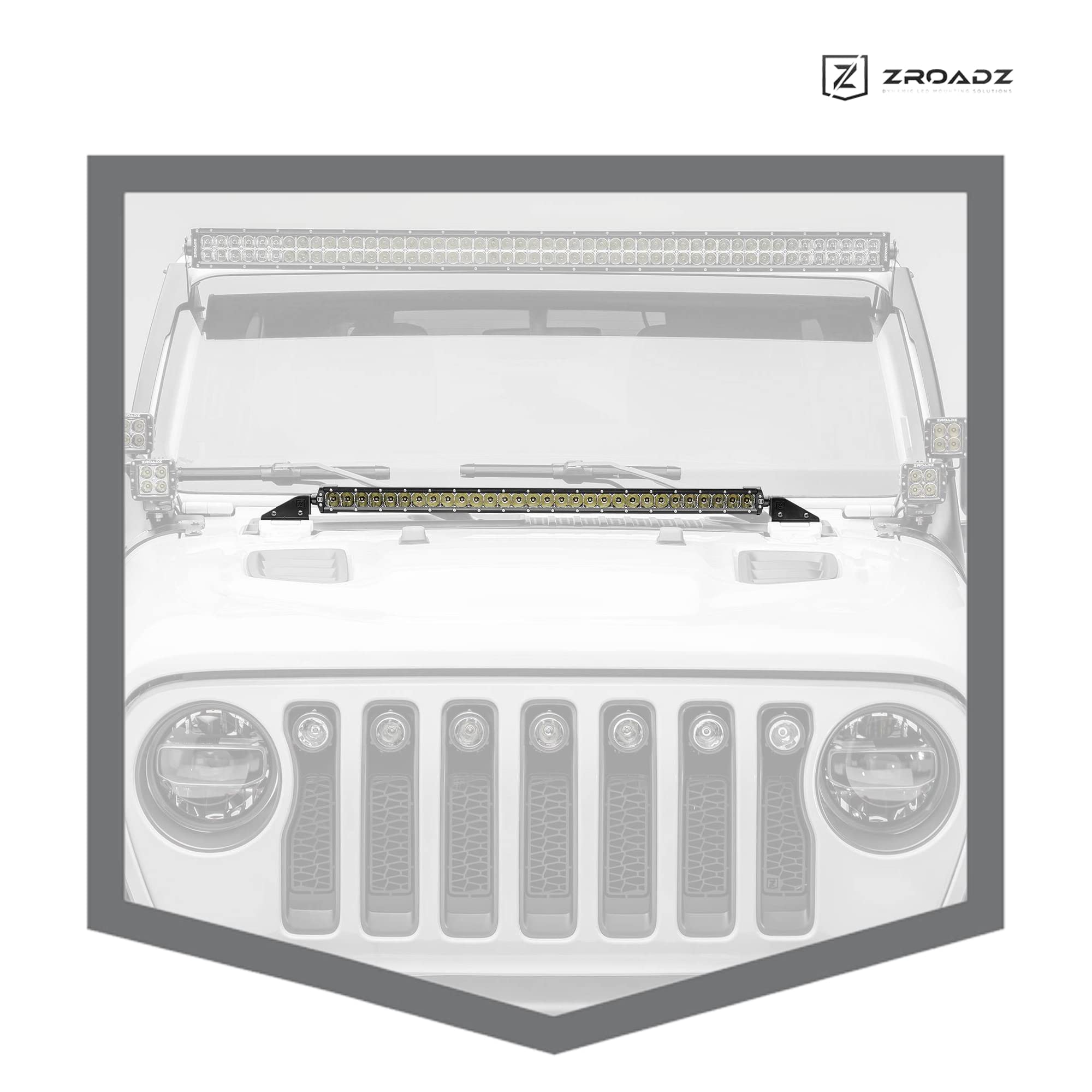 ZROADZ LED Hood Cowl Bracket - Compatible w/ Jeep JL and Gladiator- to Mount 30 Inch Light - Mild Steel Gloss Black Finish - Bolt-On Easy Installation - PN #Z364931
