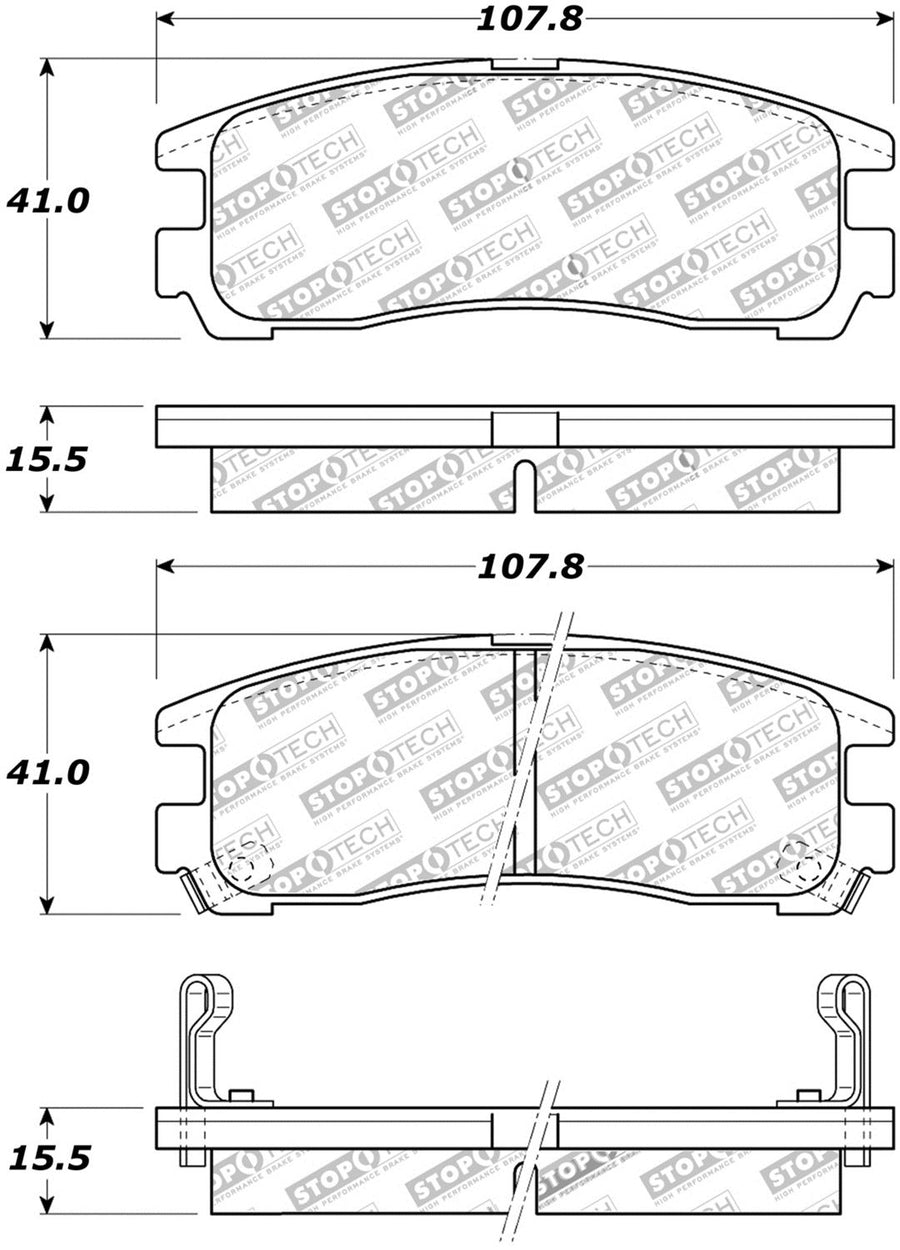 Rear StopTech 308.03830 Brake Pads with Shims and Hardware Street
