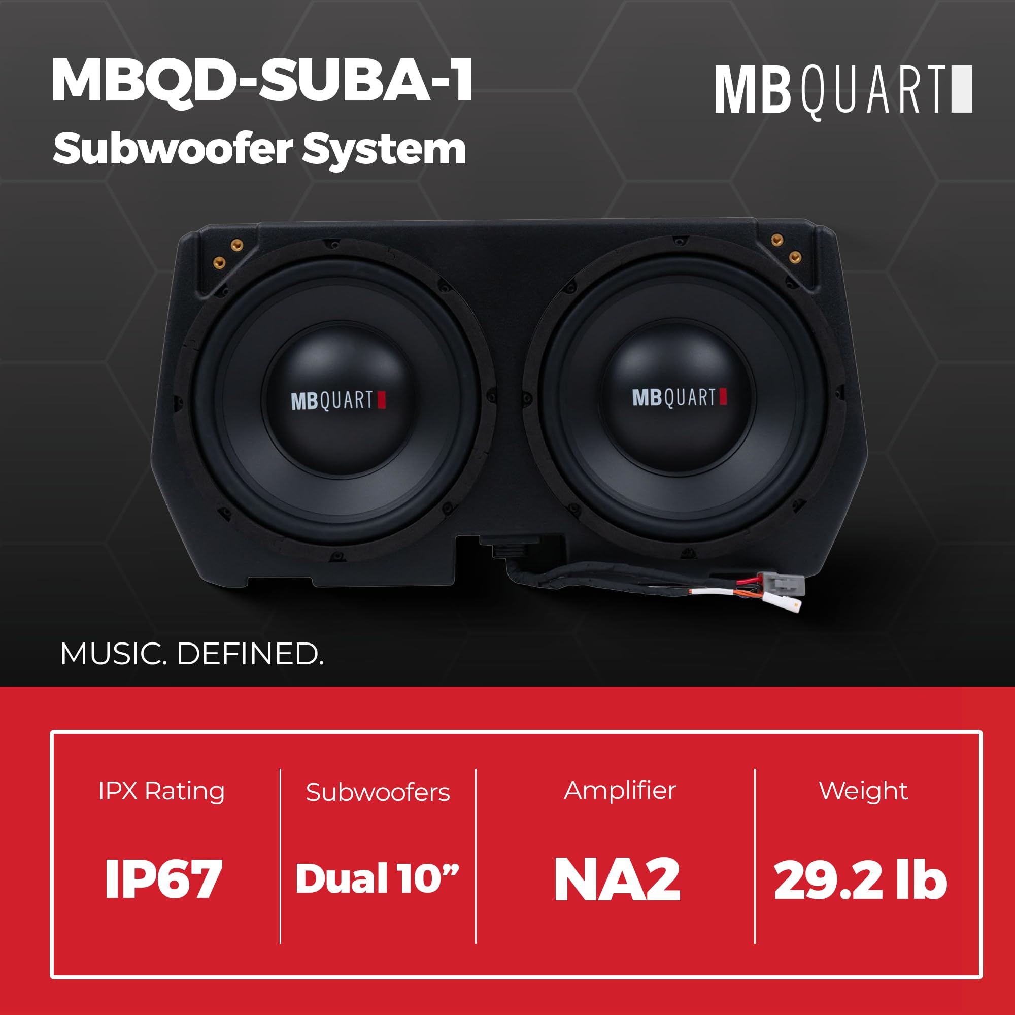 MB Quart Audio Upgrade Can-Am Defender, 400W Dual 10" Subwoofer System, Plug and Play Compatibility with Models 2017-2025, Marine Grade Protection