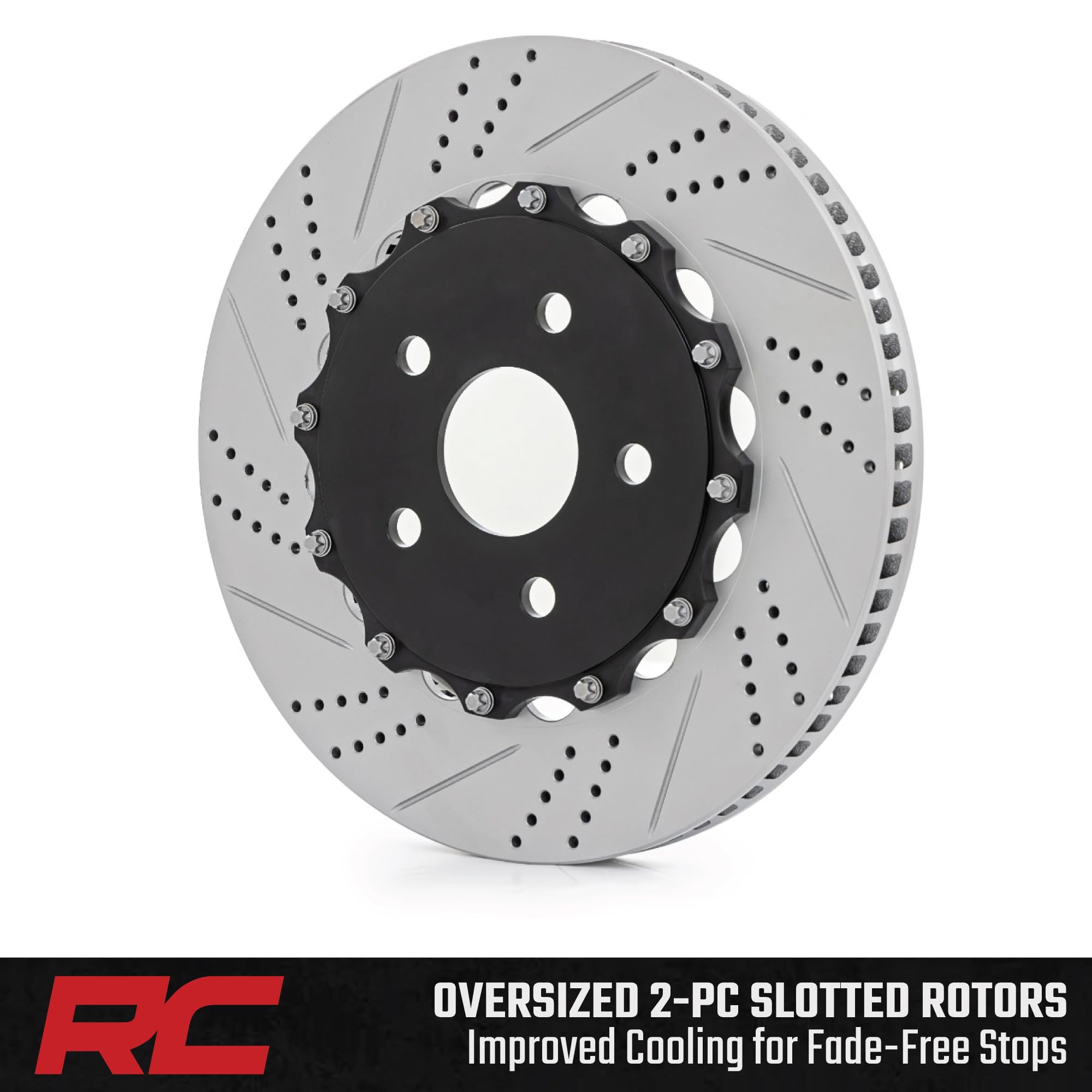 Rough Country Performance Front Brake Kit for Jeep Wrangler JL (2011-2018) - 6-Piston Calipers, Drilled & Slotted Rotors, Stainless Steel Lines, Heavy-Duty Upgrade