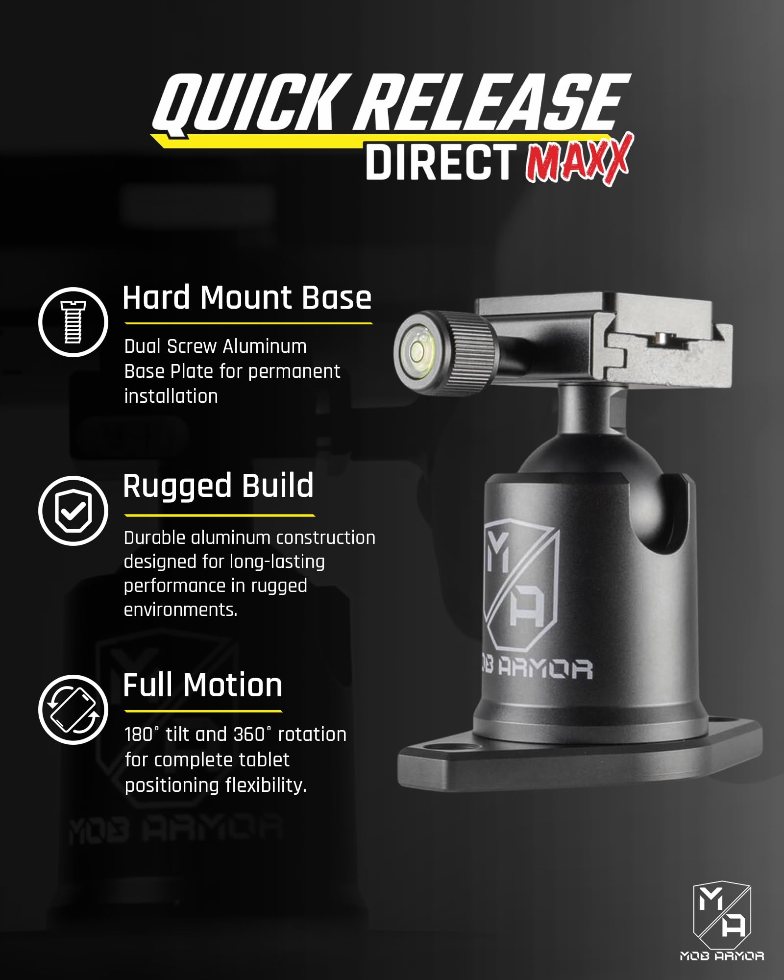 Mob Armor Grip Maxx Combo Direct Mount - Rugged Tablet Holder with Quick Detach System, Adjustable Swivel Ball Head, and Dual Installation Options for Cars, Workspaces, and More