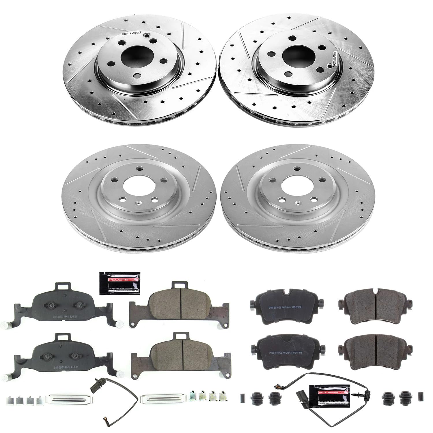 PowerStop Brake Kit Front and Rear For Audi A4 2017-18 |A4 allroad 2017-20 |A4 Quattro 2017-20 |A5 Quattro 2018-20 - Drilled and Slotted Disc Rotors with Ceramic Brake Pads Replacement, K7531