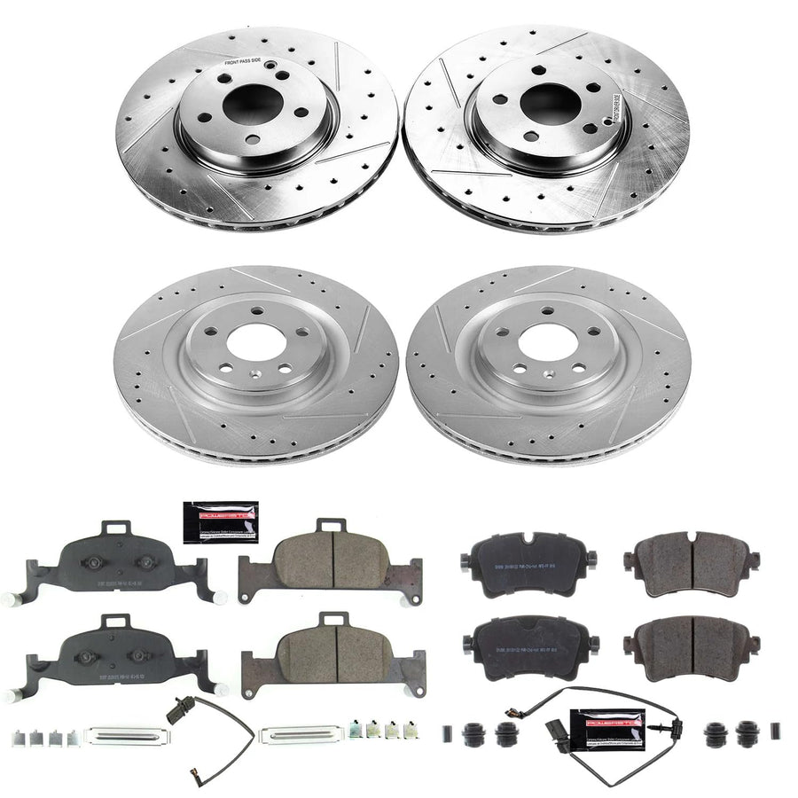 PowerStop Brake Kit Front and Rear For Audi A4 2017-18 |A4 allroad 2017-20 |A4 Quattro 2017-20 |A5 Quattro 2018-20 - Drilled and Slotted Disc Rotors with Ceramic Brake Pads Replacement, K7531