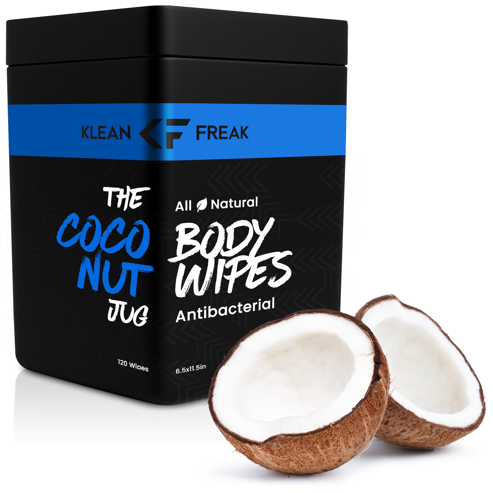 Klean Freak Body Wipes - Wipe Away Sweat and Odor for Face and Body, No Water, Large Textured, Travel, Gym, Camping and More, 120 Cnt Jug (Coconut)