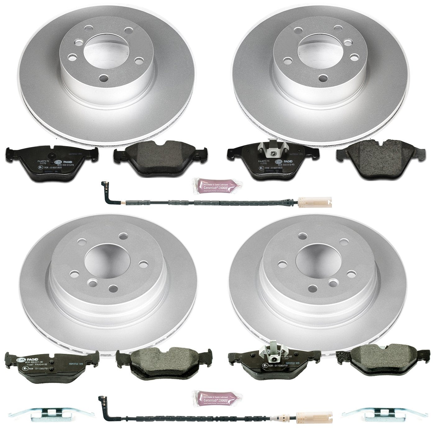 Power Stop ESK4105 Euro-Stop Front & Rear Brake Kit and 1 Front & 1 Rear Sensor Wires For BMW 328i xDrive 2009-2010, BMW 328xi 2008 [Model Specific]