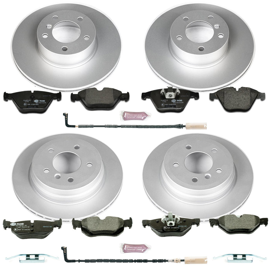 Power Stop ESK4105 Euro-Stop Front & Rear Brake Kit and 1 Front & 1 Rear Sensor Wires For BMW 328i xDrive 2009-2010, BMW 328xi 2008 [Model Specific]