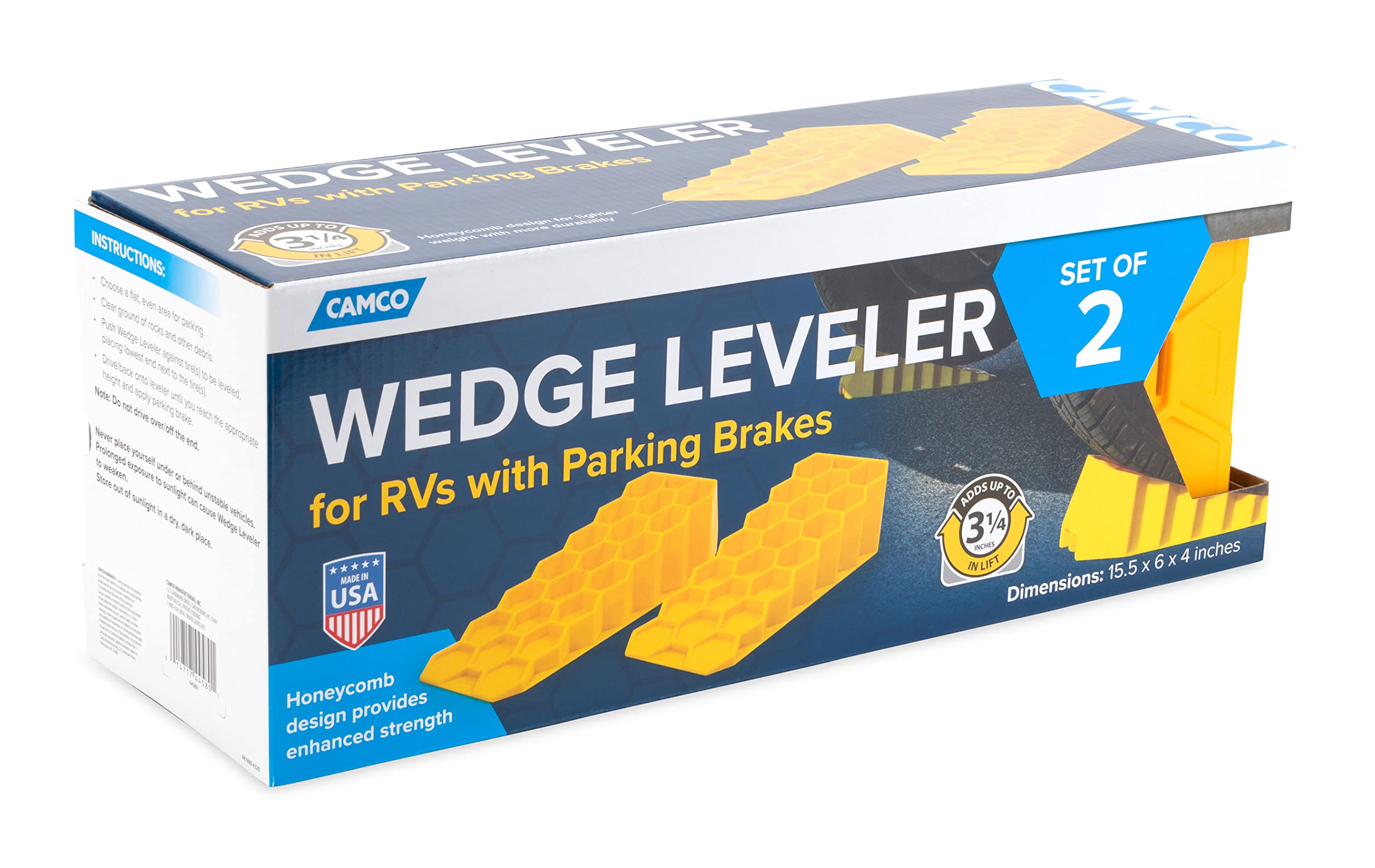 Camco Wedge Leveler Camper/RV - Adds Up to 3.25” of Lift - Features Heavy Duty Lightweight Honeycomb Design - Compatible w/RVs with Parking Brakes - 2-Pack (44580)