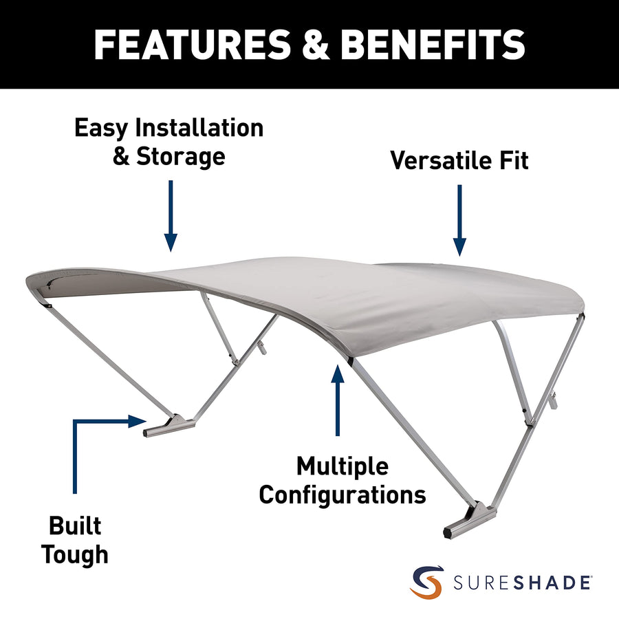 Power SureShade Pontoon Bimini Top - Clear Anodized Frame, Gray Fabric