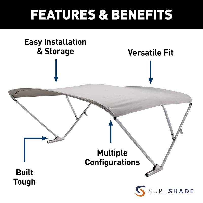 Power SureShade Pontoon Bimini Top - Clear Anodized Frame, Gray Fabric