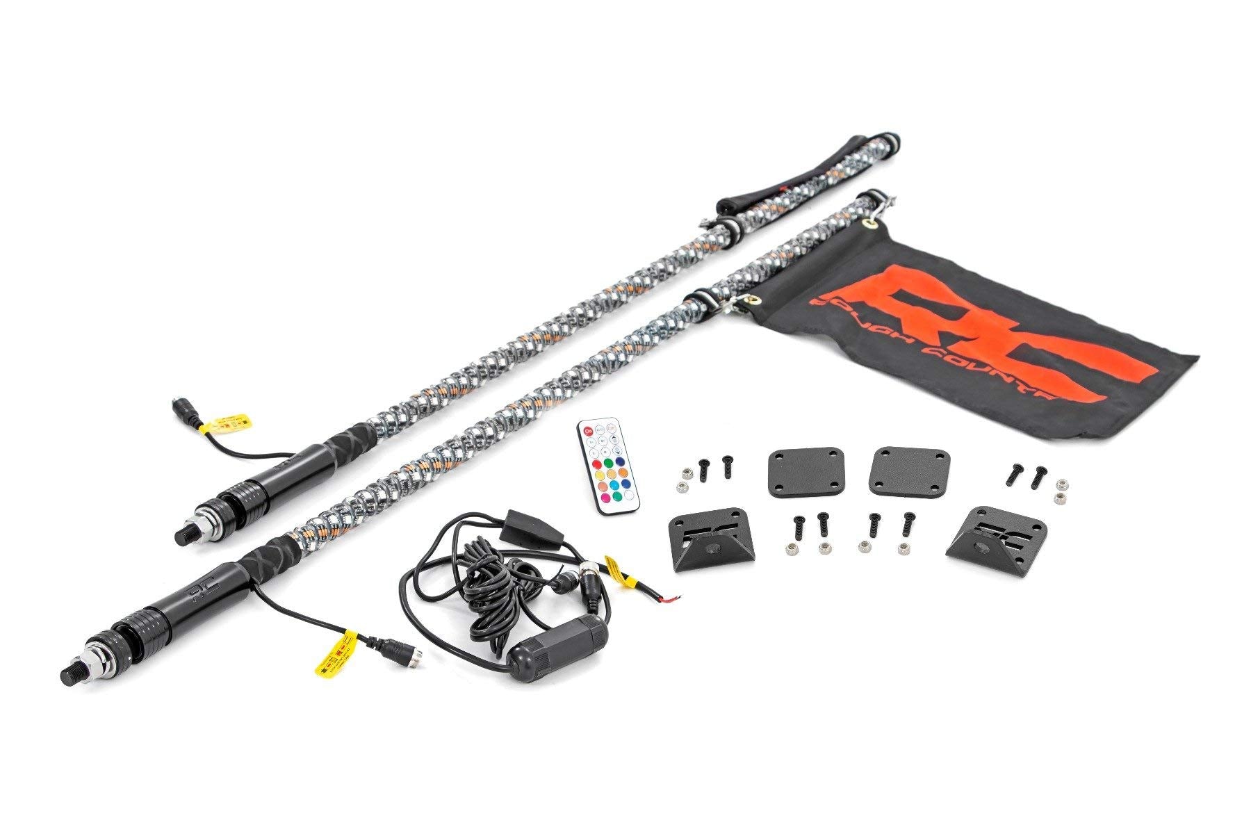 Rough Country Whip Lights LED for Honda Talon (2019-2021) - Set of 2, 48" Whip Lights for Side by Side, Multi-Color RGB LEDs, 300 Patterns, Dimmable, Waterproof, Quick-Release Base