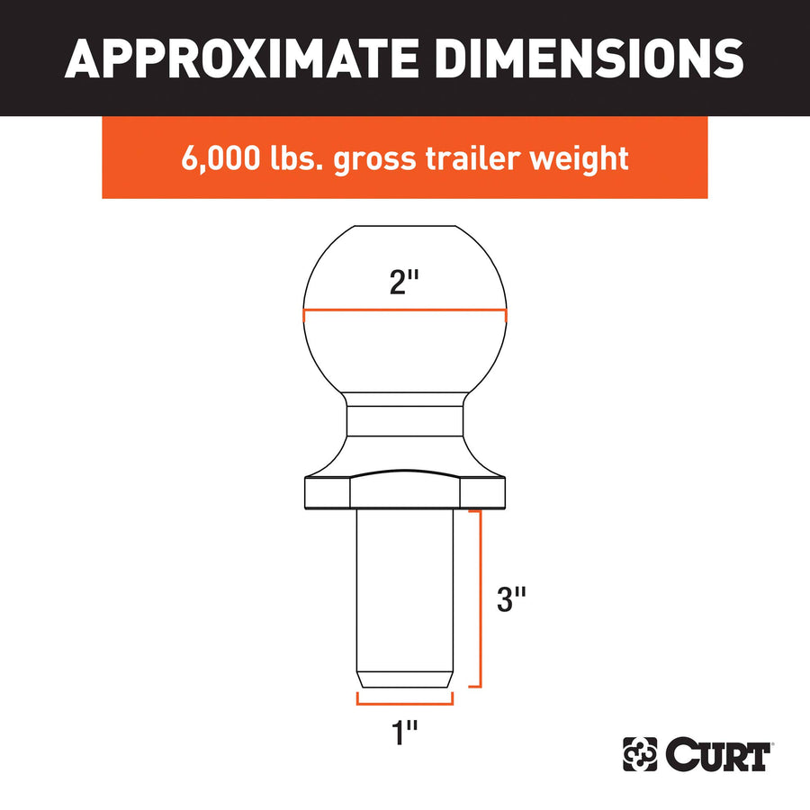 CURT 40074 Trailer Hitch Ball Chrome, 6,000 lbs, 2-Inch Diameter, 1 x 3-Inch Shank