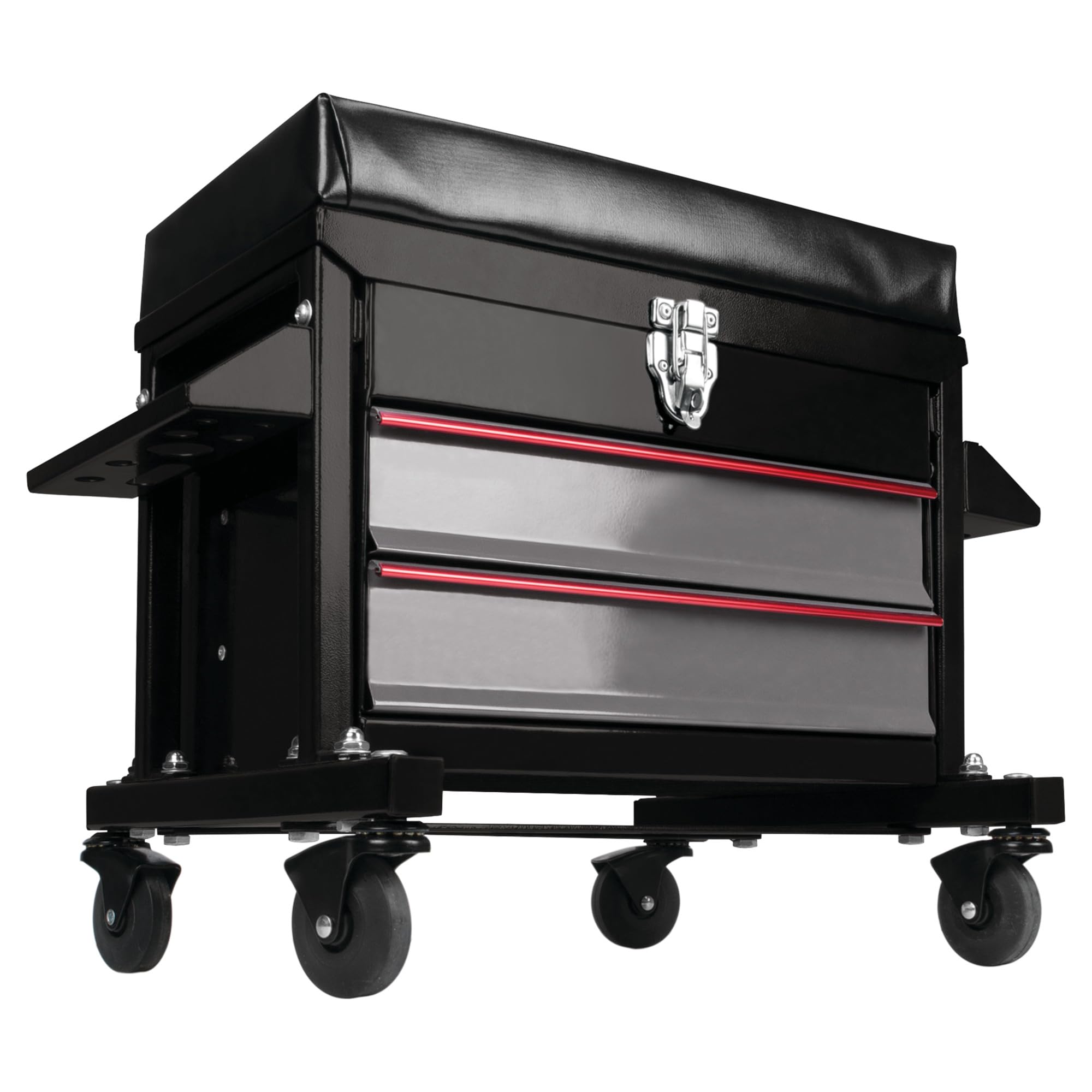 W85024 Performance Tool Drawer Creeper Rolling Work Seat with Tool Box for Mechanic Garages and Workshops, Black, 16x9-inch Seat