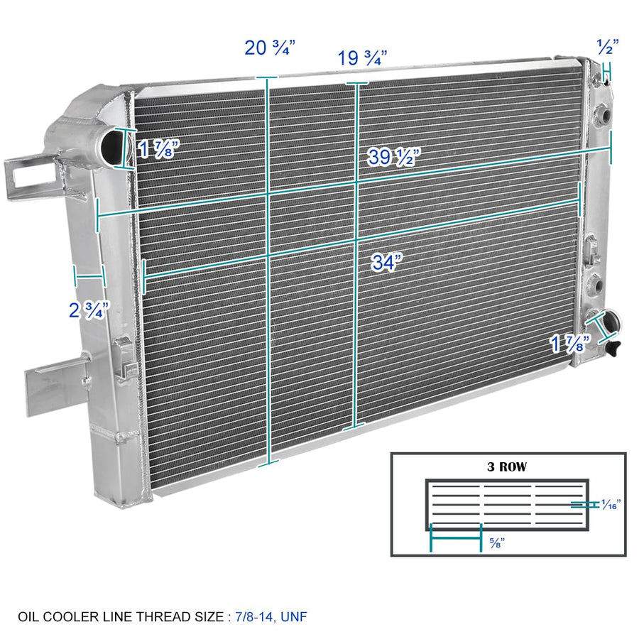 3 Row Aluminum Performance Cooling Radiator SPEC-D TUNING Compatible with 2001-2005 Chevy Silverado Duramax 6.6L