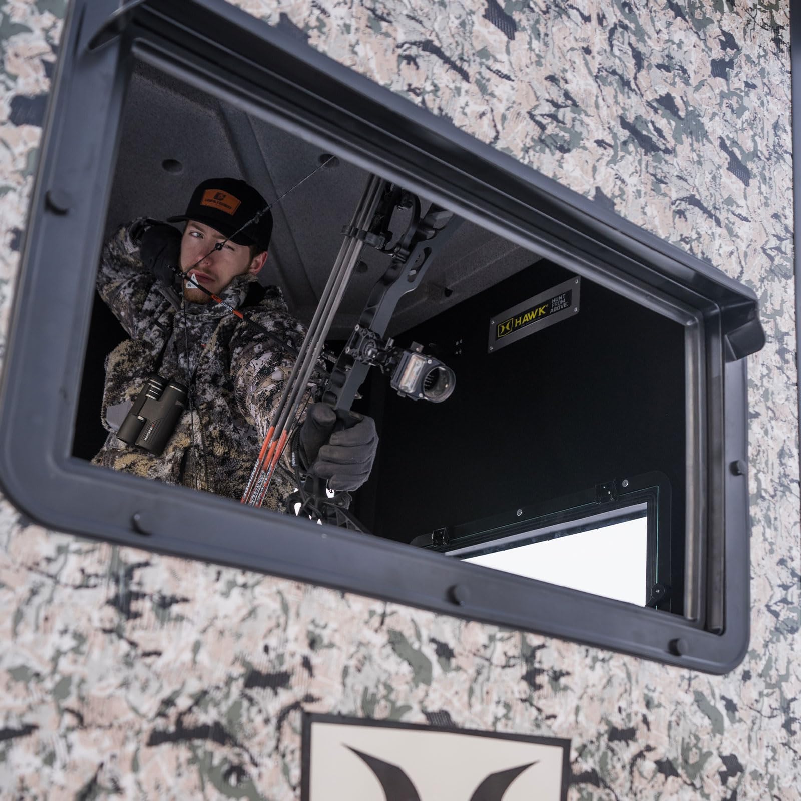Hawk 6.55' W x 6.5' D x 6.5' T Office Hunting Assembled Insulated Steel Box Blind | Floor with Rubber Pad and Multiple One-Hand-Operable Windows | Blind w/ 10ft Premium Towerbase