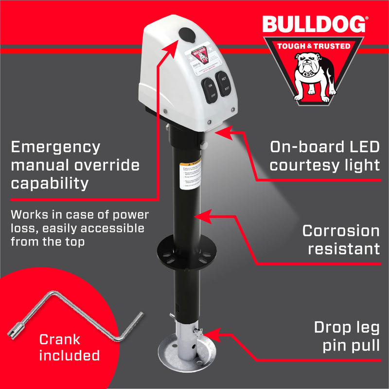 500188 Bulldog White A-Frame Jack with Powered Drive, 3,500 lbs.