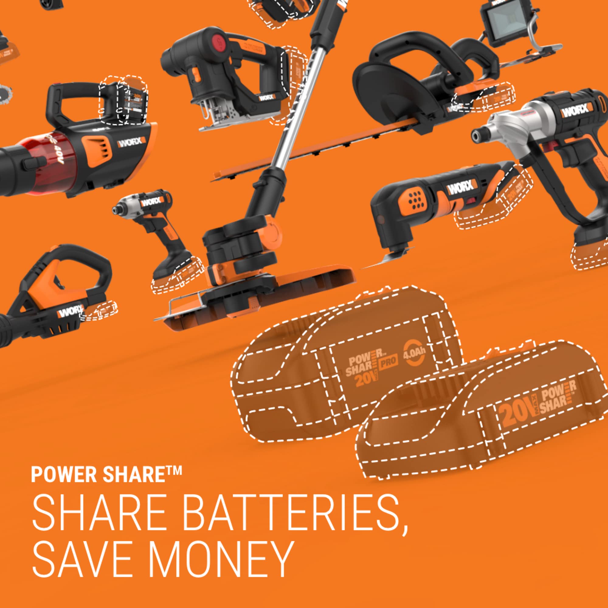 WX272L.9 WORX Nitro 20V Power Share 1/2” Cordless Impact Wrench with Brushless Motor (Tool Only)