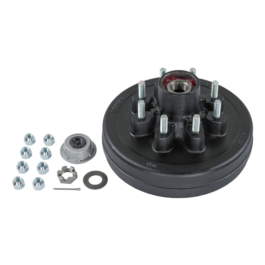 Lippert Pre-Greased Complete Hub Assembly Kit for 7,000-lb. Axle Hubs with Brake Hub Assembly, Dust Cap, Cotter Pin, 6-Slot Castle Spindle Nut, Round Spindle Washer, (8) 60° Cone Trailer Lug Nuts