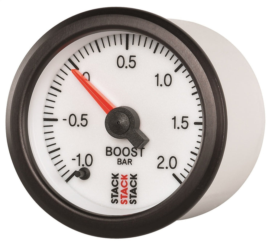 52mm Stack ST3361 White -1 to +2 Bar Universal T-Fitting Professional Stepper Motor Boost Pressure Gauge