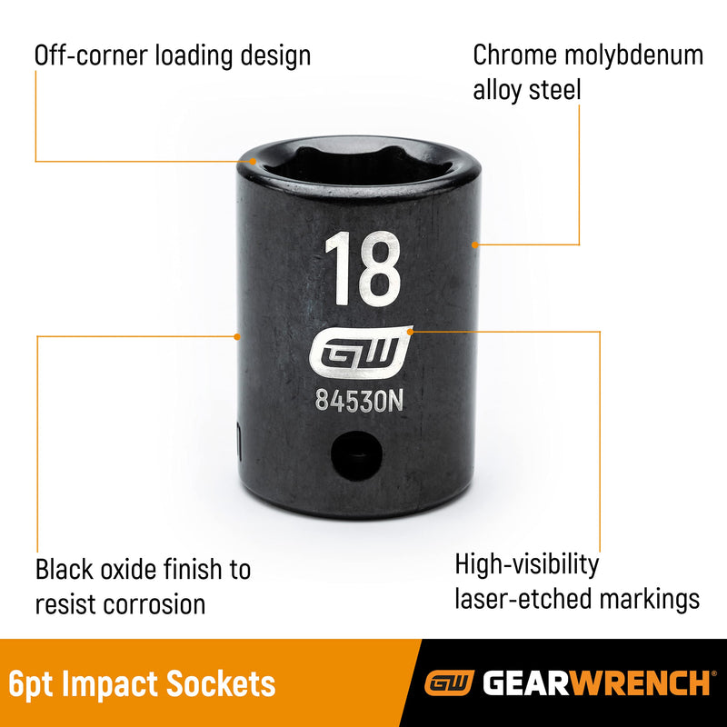27 Pc. GEARWRENCH 1/2" Drive 6 Pt. Impact Socket Set, Deep, SAE/Metric - 84949N