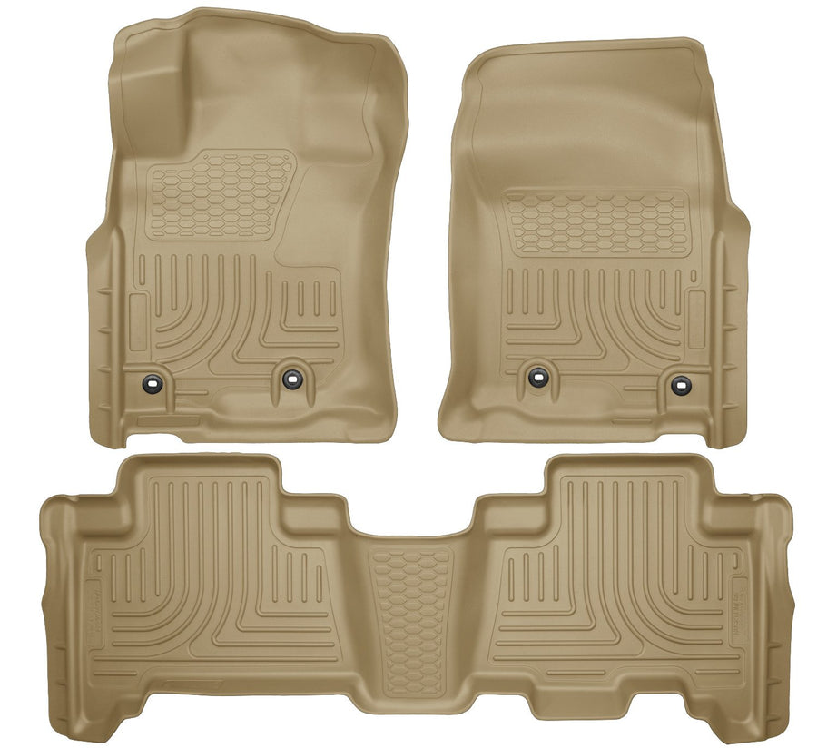 Weatherbeater Husky Liners Floor Mats | Fits 2013-2024 Toyota 4Runner; 2014-2024 Lexus GX460 | Front & 2nd Row, 3-pc Tan - 99573