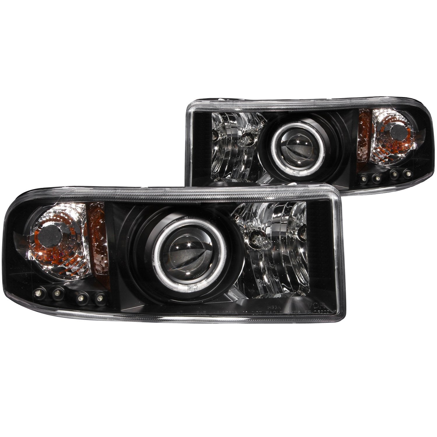 Dodge Ram Anzo USA 111065 Projector With Halo/Black Clear With Amber Reflectors Headlight Assembly - (Sold in Pairs)
