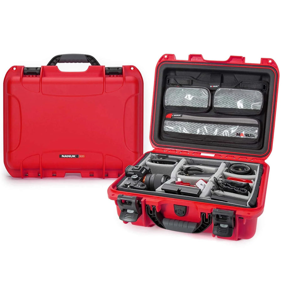 Pro Photo Kit NANUK 920 – Waterproof Travel Camera Hard Case with Padded Dividers & Lid Organizer, 16.7” x 13.4” x 6.8”, Dustproof & Impact-Resistant, Airline Carry-On Approved – Red