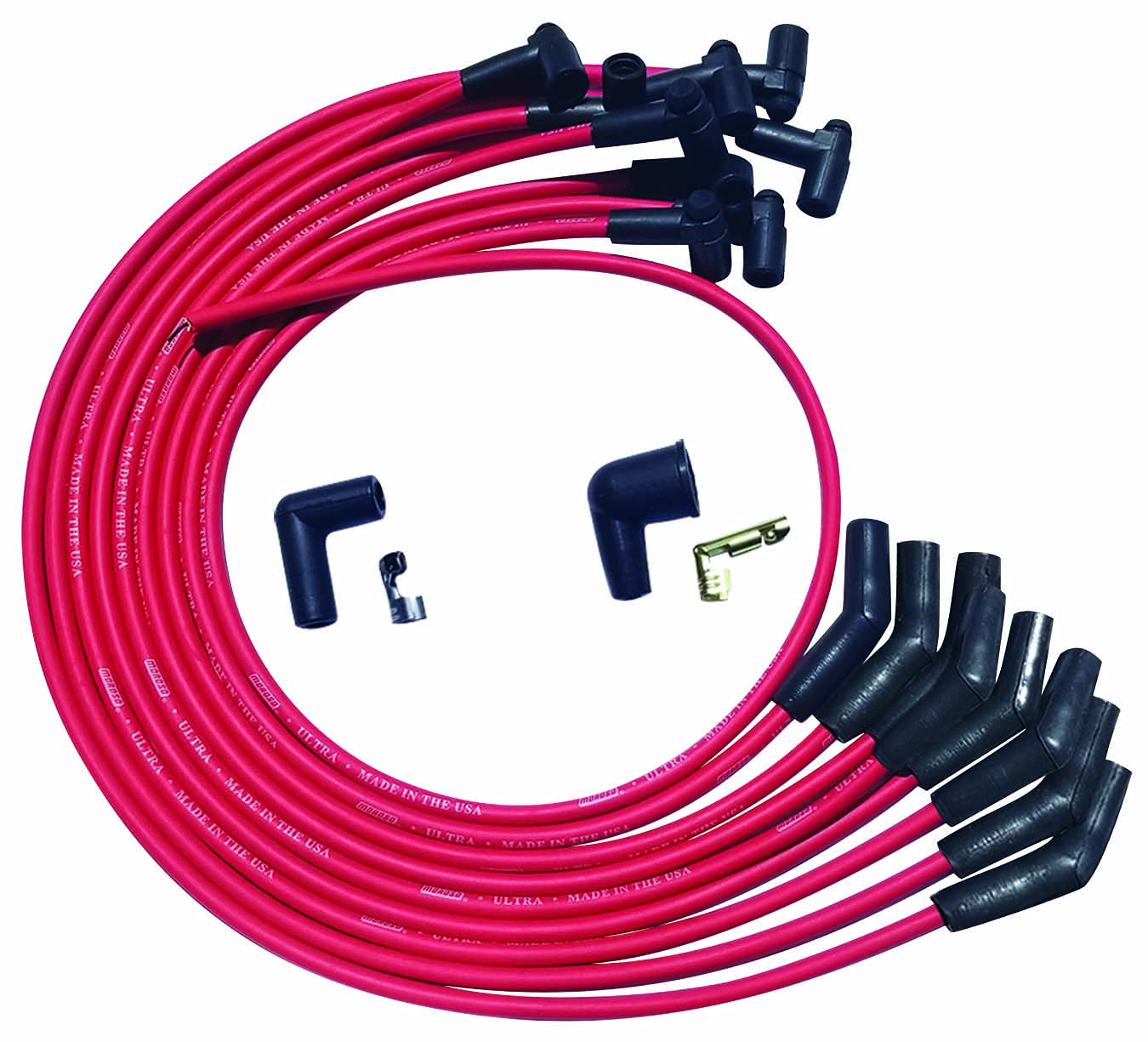 Moroso Ultra Series 52042 Red Spark Plug Wires, Big Block Chevy, Over Valve Cover Routing, 135 Degree Plug Ends, HEI Distributor