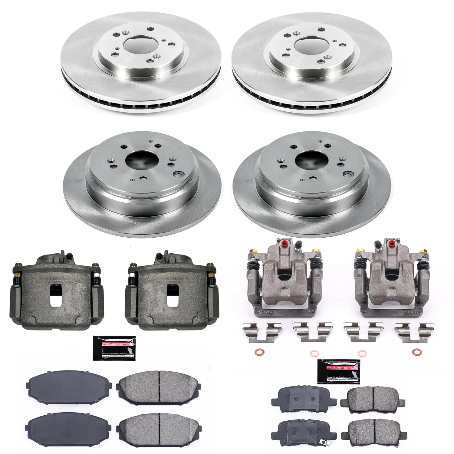 Power Stop KCOE4459 Replacement Autospeciality Front and Rear Caliper Kit- OE Rotors, Ceramic Brake Pads, Calipers For Honda Odyssey 2002-2004 [Model Specific]