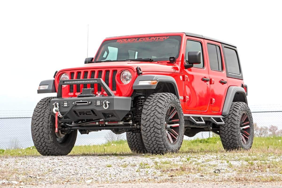 Rough Country Drop Steps Contoured for Jeep Wrangler JL (2021-2024) & Wrangler Unlimited (2018-2025) 4-Door - Flush Fit Rails with Side Steps