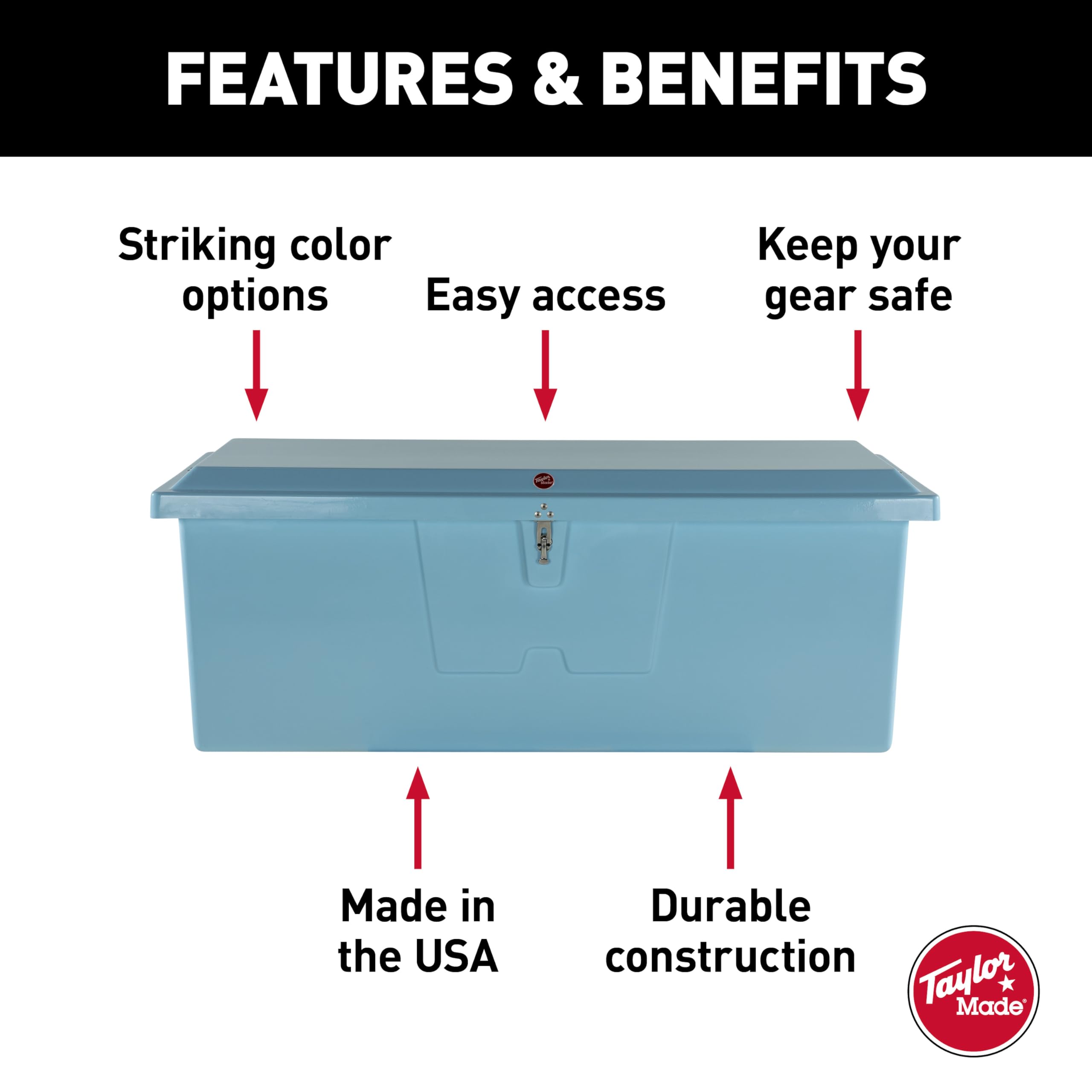 Taylor Made Deep Fiberglass Stow N’ Go Dock Box, Medium (27"H X 72"W X 26"D), Ice Blue, Smooth Interior Finish, Lockable Latch, Stainless-Steel Hardware - 83554IB