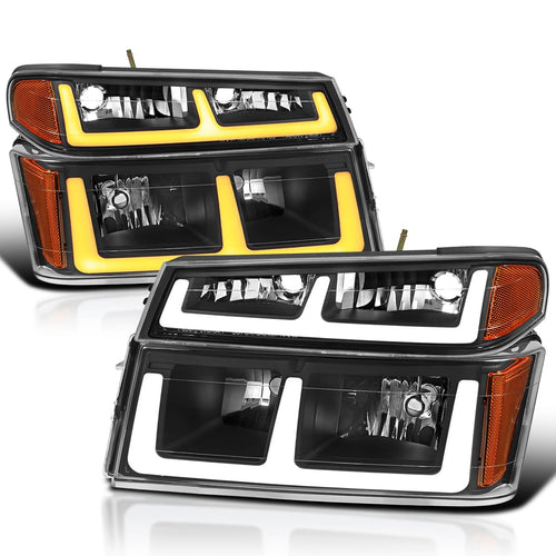 Black LED Strip Headlights SPEC-D TUNING w/Switchback Compatible with 2004-2012 Chevy Colorado, 2004-2012 GMC Canyon, 2006-2008 ISUZU I-Series