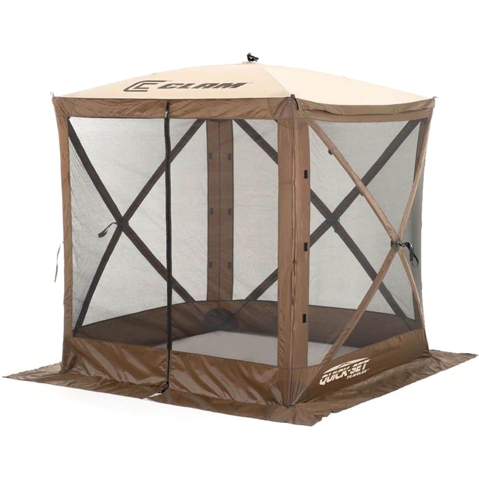 Pop Up CLAM Screen Tent, Outdoor Camping Gazebo Canopy, Traveler, 6' x 6', Brown