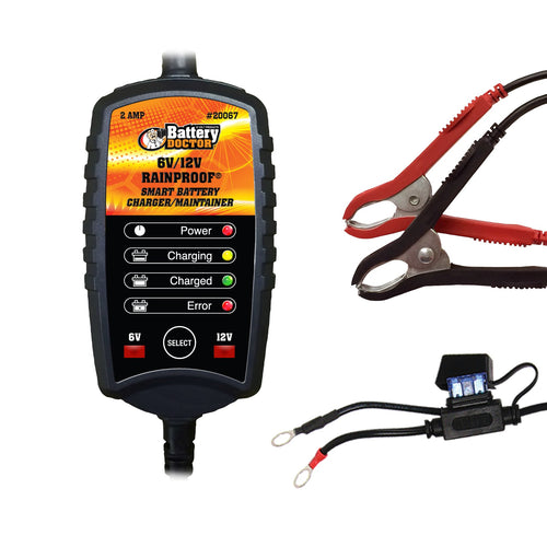 Battery Doctor WirthCo 20067 Black CEC Certified Rainproof Charger and Maintainer (6V to 12V, 2 Amp)