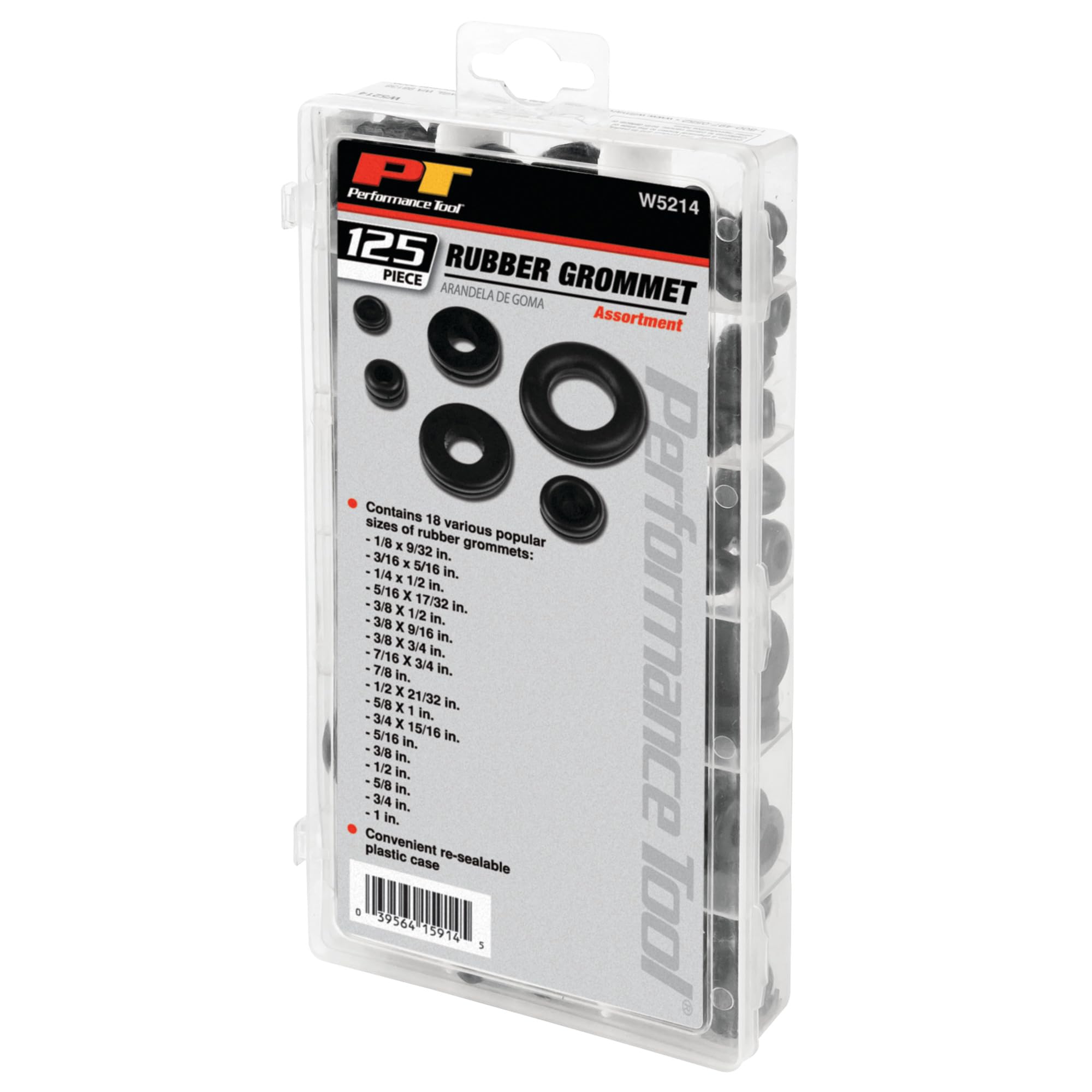 125pc Performance Tool W5214 Rubber Grommet Assortment in Organizer Case for Vehicle Maintenance and Repair in Auto Shops and Garages
