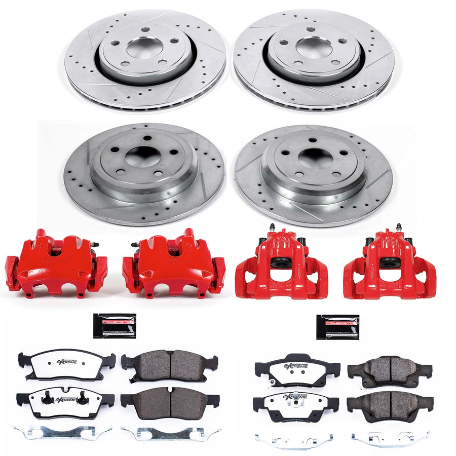 Power Stop Z36 KC5952-36 Front and Rear Truck & Tow Brake Kit with Red Calipers Brake Rotors Ceramic Pads For 2011-2017 Durango | 2011-2016 Grand Cherokee [330mmFfront Rotors; Solid Rear Rotors]