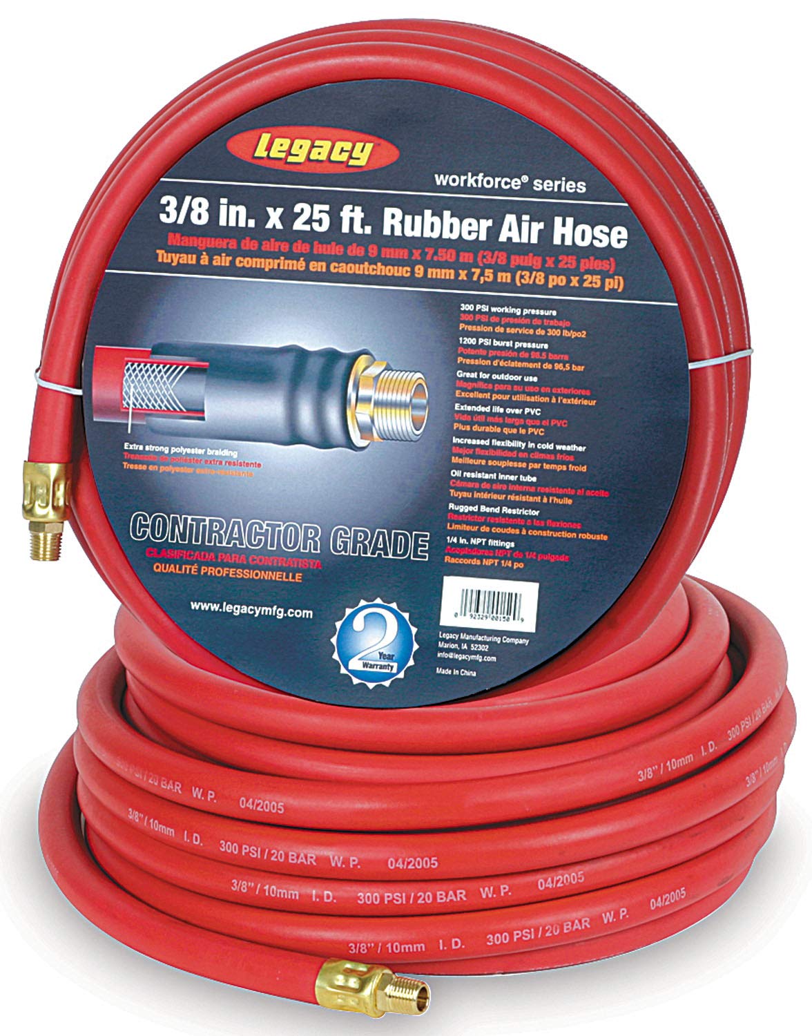 Flexzilla - Red Rubber Air Hose With Workforce Series Bend Res (1250HD)