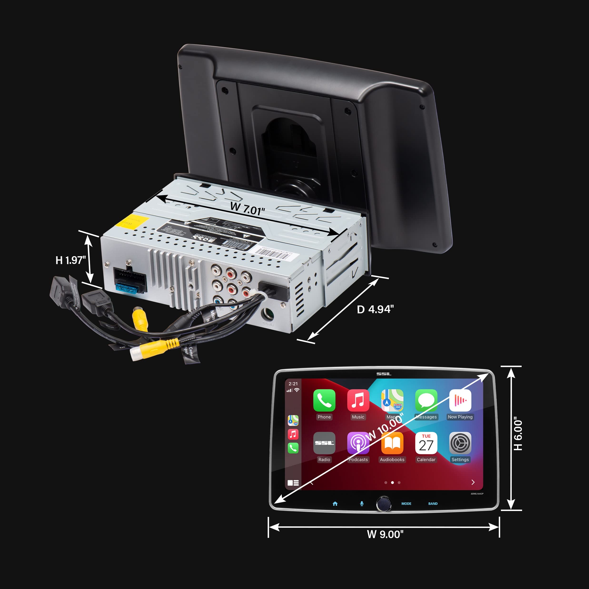 Apple CarPlay Sound Storm Laboratories SDML10ACPR Android Auto Car Multimedia Player – Single Din Chassis With 10 Inch Capacitive Touchscreen, Bluetooth, No DVD, Rear Camera Included, RGB Illumination