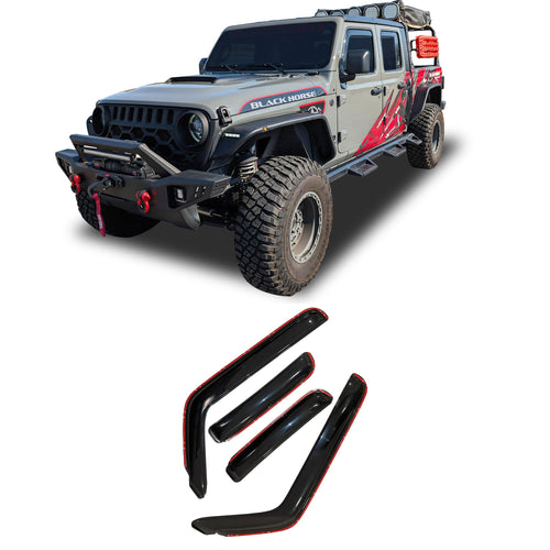 Off Road Black Horse [BHOR in Channel Rain Guards/Wind Deflectors Compatible with 2018-2024 Jeep Wrangler Smoke 4 PCs - 1494811IN