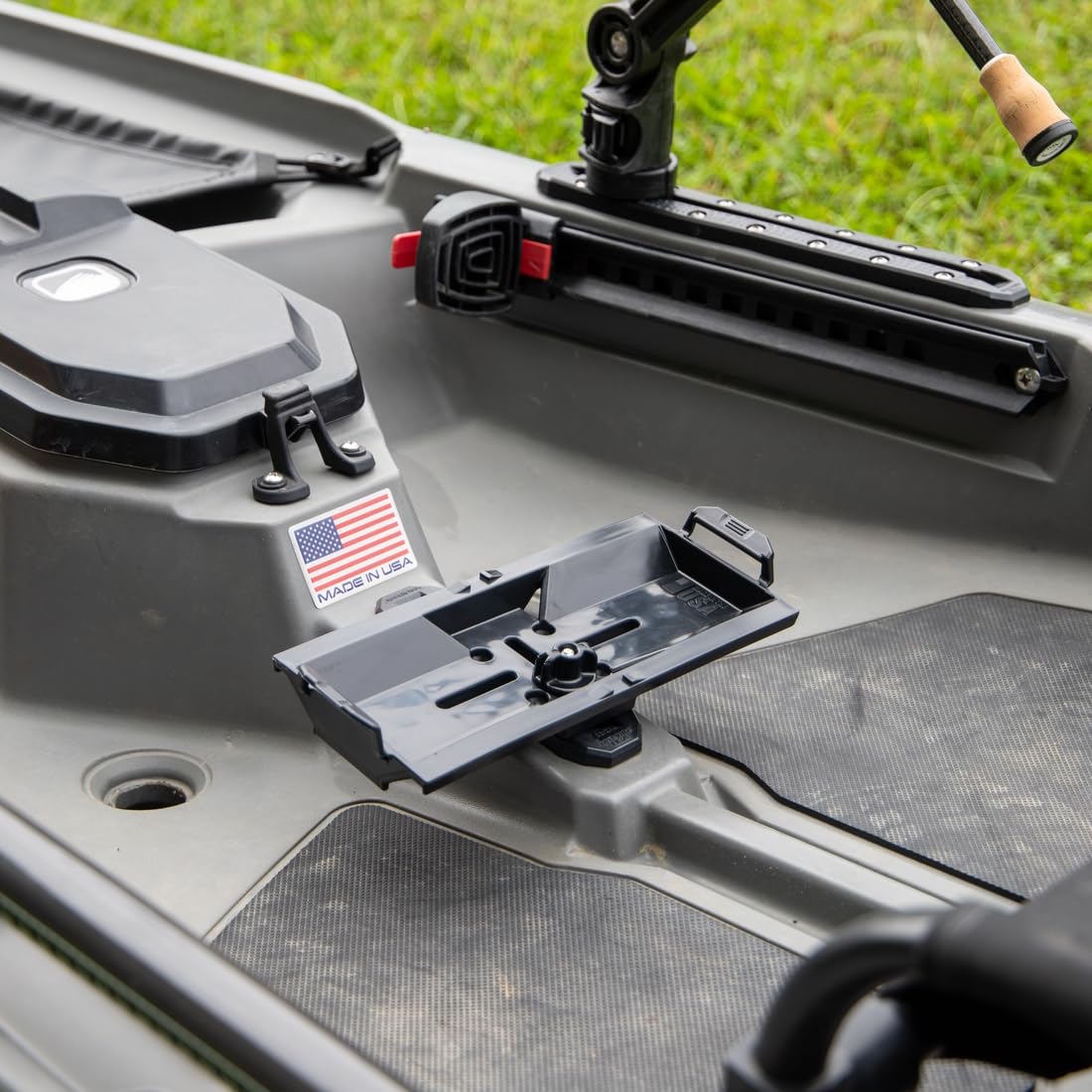 Quick Release YakAttack TracPak Mounting Base | Compatible with Track Mount Storage Boxes | Includes T-Bolt, Knob & Surface Mount Hardware | Micro Adjustment Slots | Made in USA
