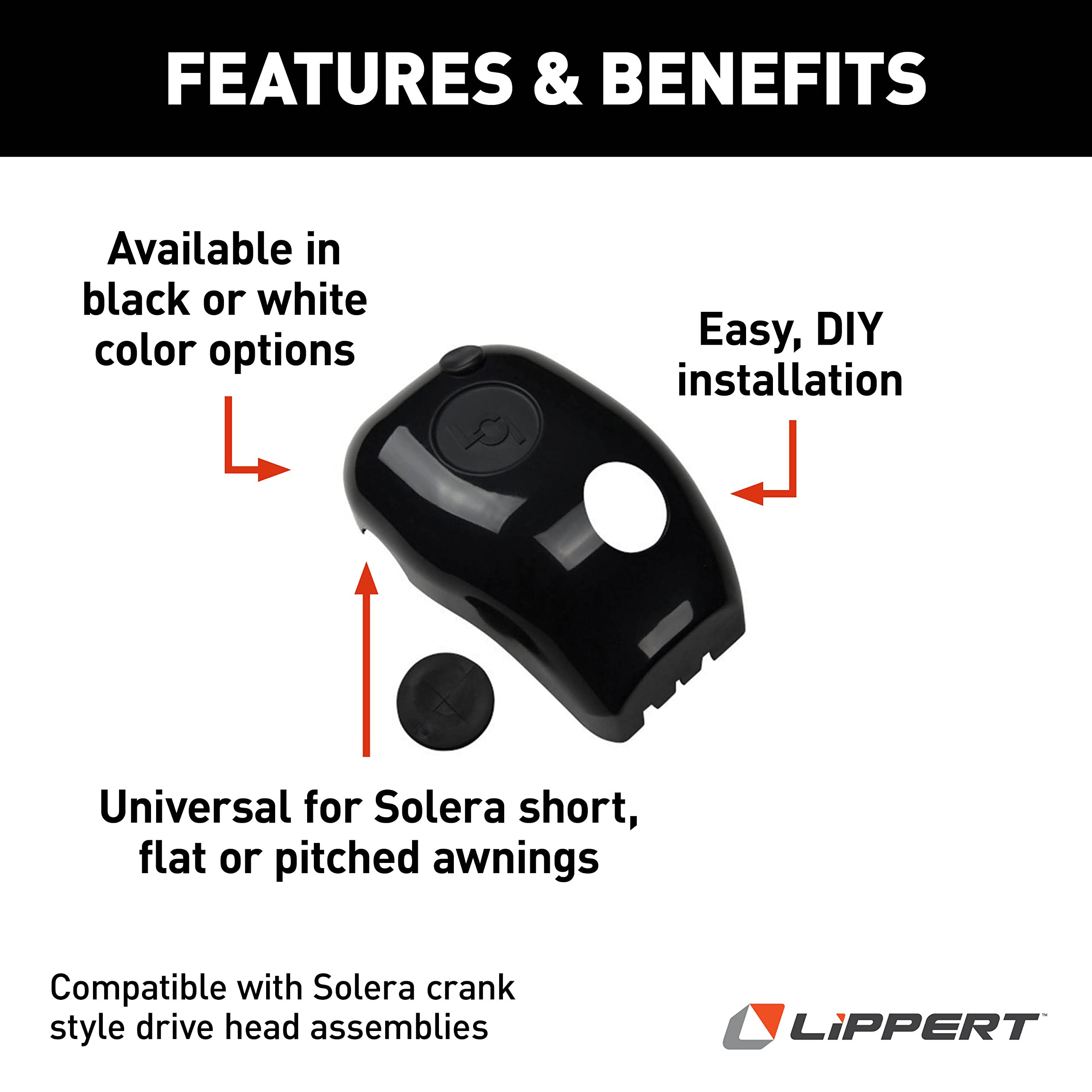 Lippert Components Solera Manual Crank-Style Awning Drive Head Front Cover - Black