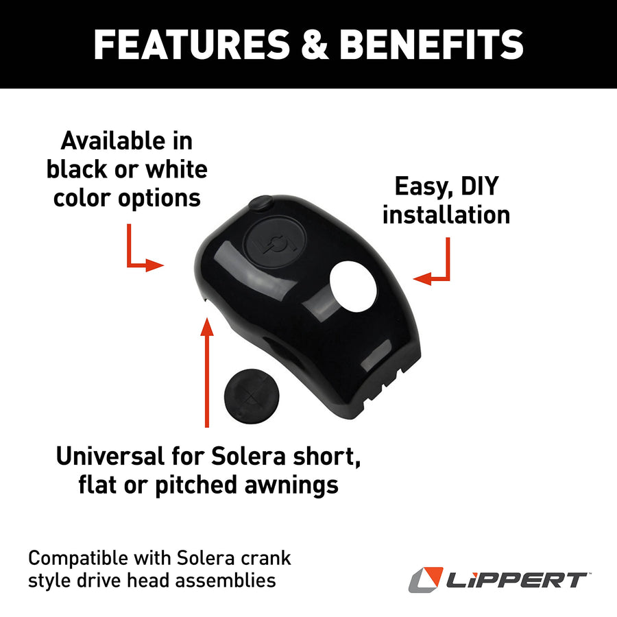 Lippert Components Solera Manual Crank-Style Awning Drive Head Front Cover - Black